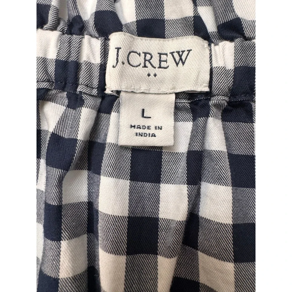 J.Crew Navy Blue White Gingham Cotton Midi Skirt Elastic Paperbag Waist Large